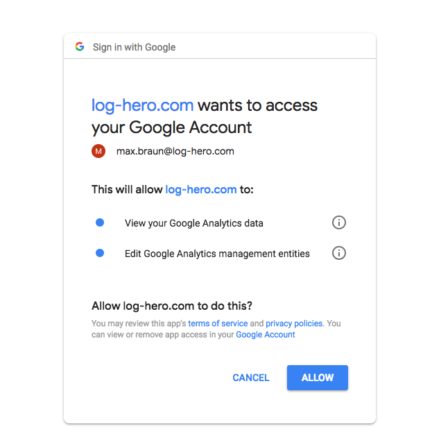giving log hero google analyitcs access
